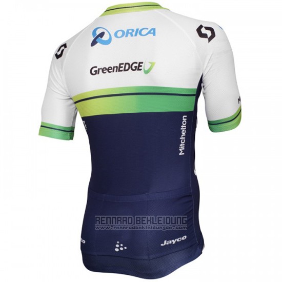 2015 Fahrradbekleidung Orica GreenEDGE Wei und Blau Trikot Kurzarm und Tragerhose